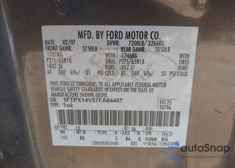 2007 Ford F-150 Fx4/Lariat/Xl/Xlt from USA, damaged, VIN 1FTPX14V57FA84457
